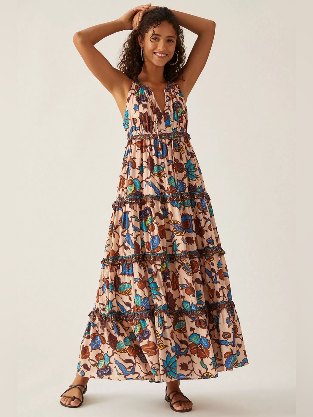 ANTHRO LOVE THE LABEL Boho Printed Maxi Dress Brown S